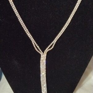 Rhinestone necklace 38" silver tone (sku 542)